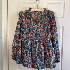 Size M EUC JODIFL pullover long sleeved blouse with puffed sleeves, tie neck.